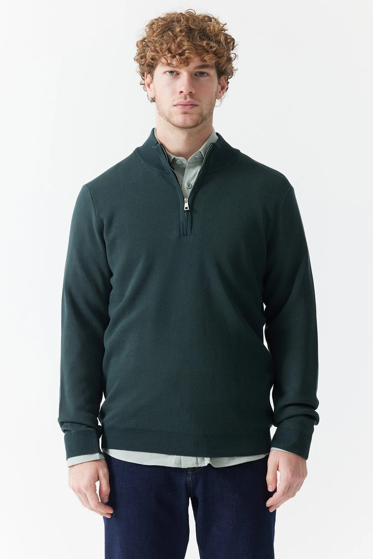Men's Zip-Up Stand-Up Collar Knit Sweater