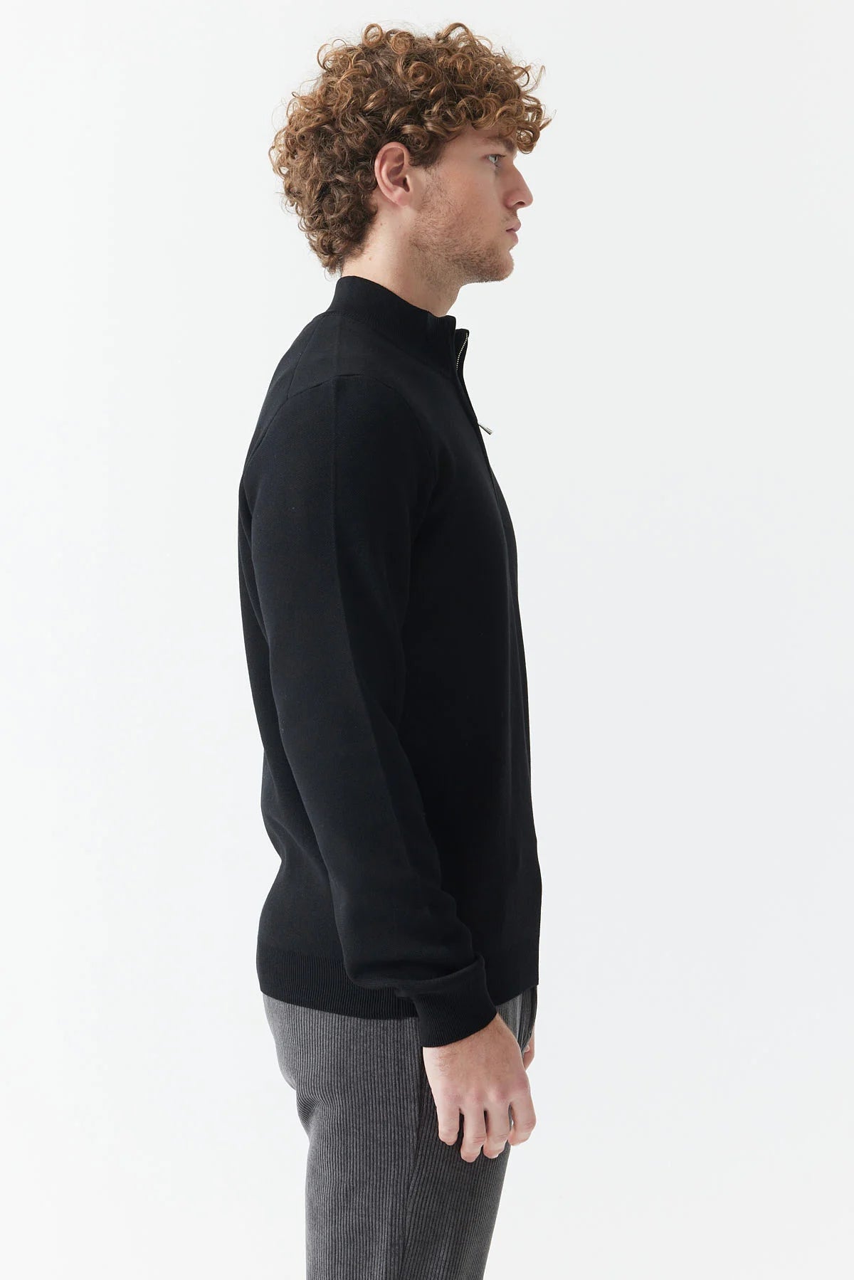 Men's Zip-Up Stand-Up Collar Knit Sweater