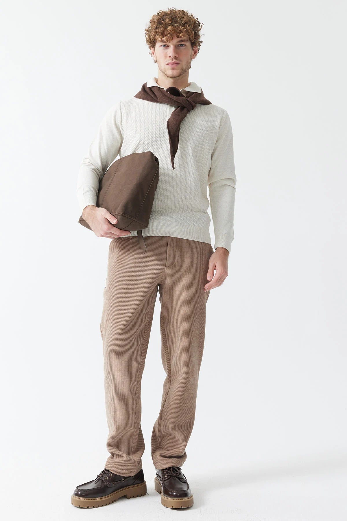 Men's Polo Neck Patterned Knitwear Sweater