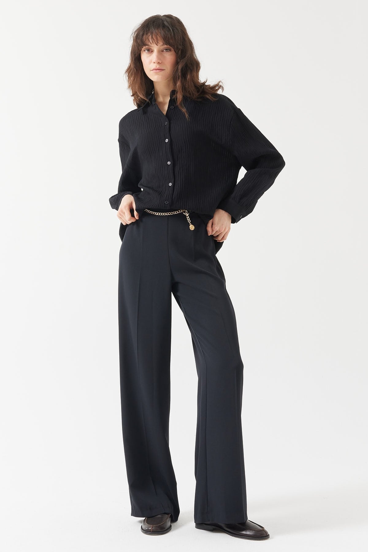 Women's Belted Fabric Trousers
