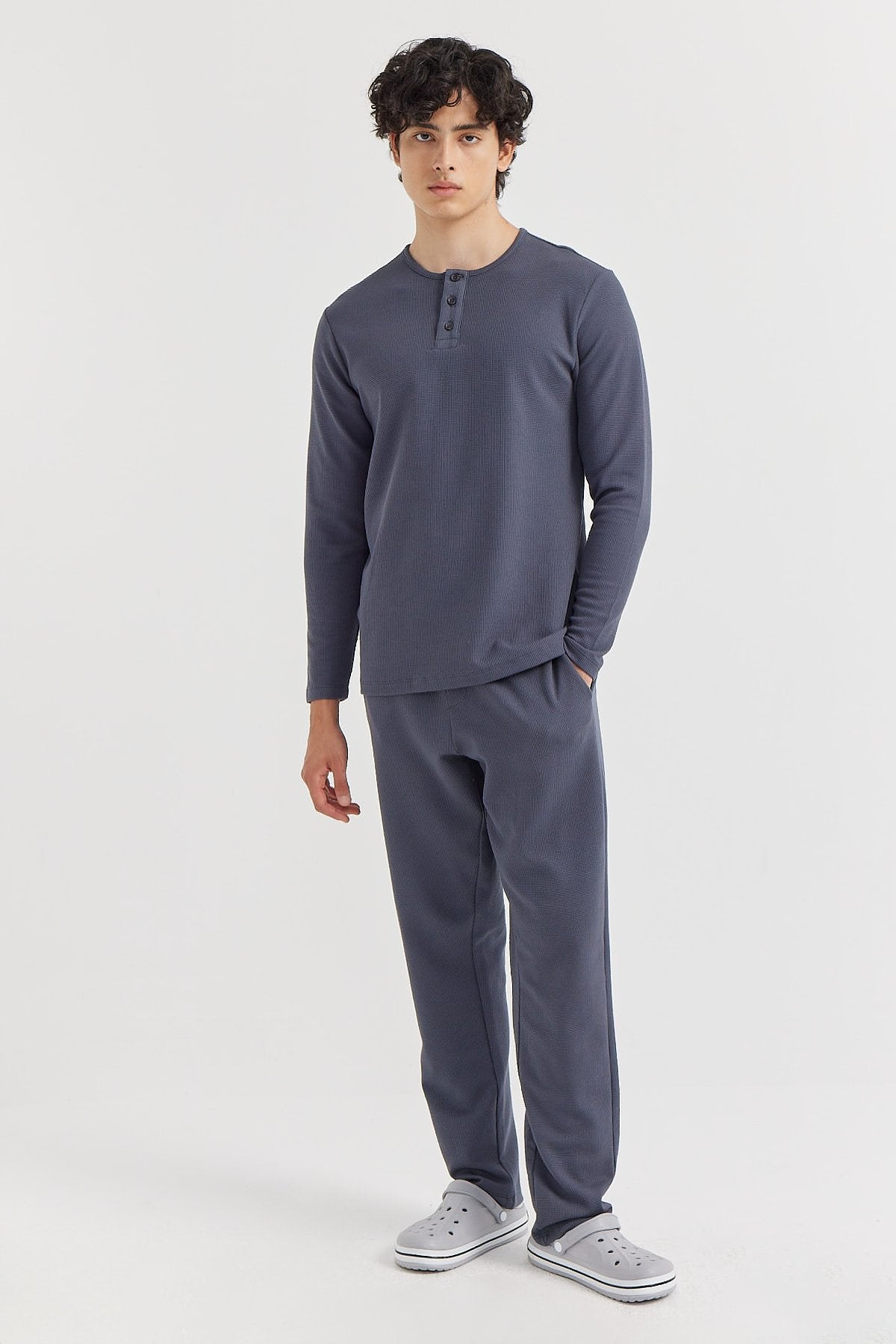 Men's Long Sleeve Textured Pajama Set