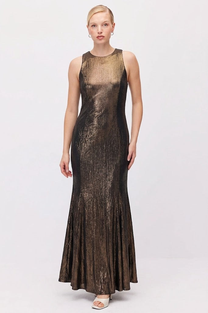 Women's Metallic Look Sleeveless Long Evening Dress