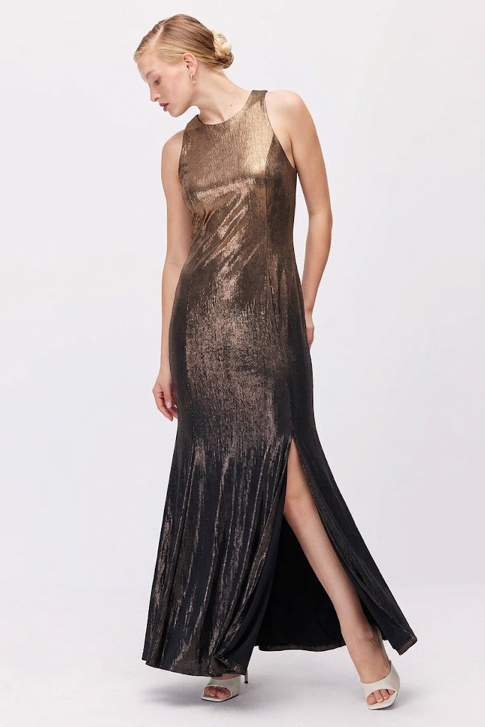 Women's Metallic Look Sleeveless Long Evening Dress