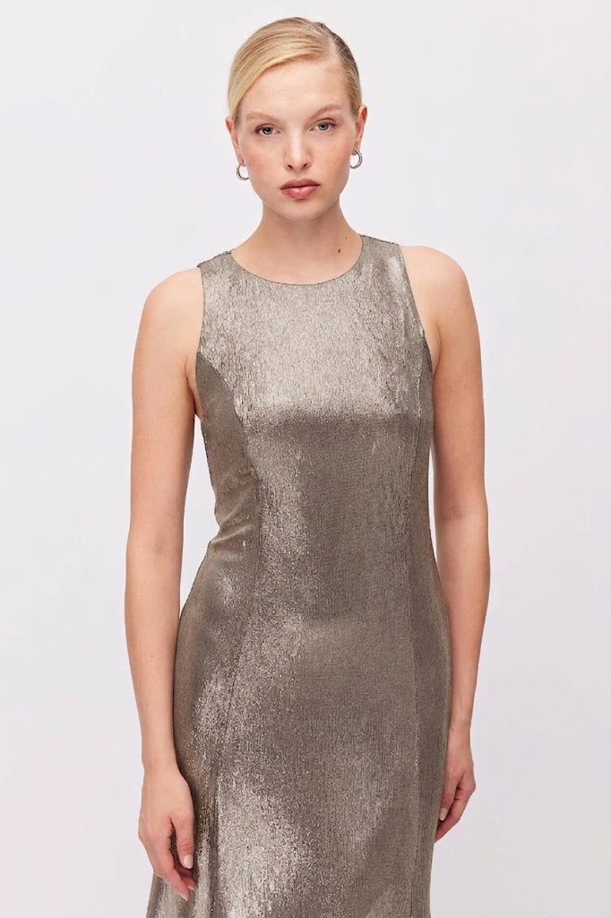 Women's Metallic Look Sleeveless Long Evening Dress