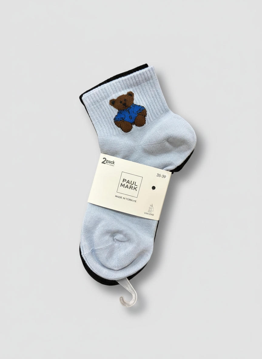 Women's Viscose Half-Cuff Bear Pattern 2-Pack Socks