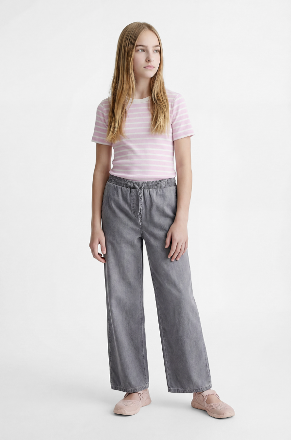 Girls' Wide Leg Elastic Waist Jeans