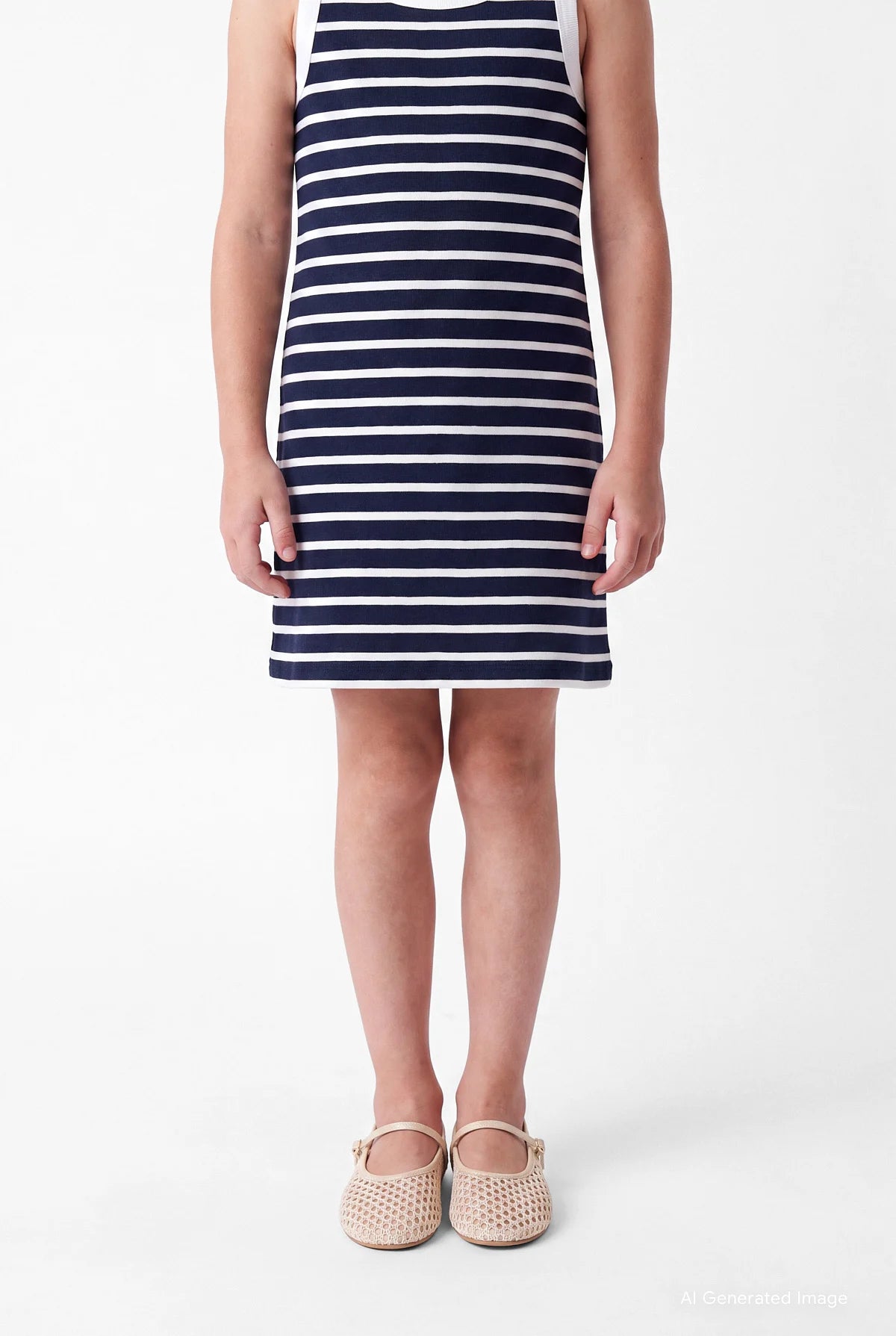 Girls' Striped Thin Strap Cotton Blend Dress