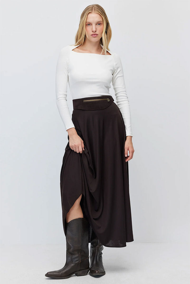Women's High Waist A-Line Long Skirt